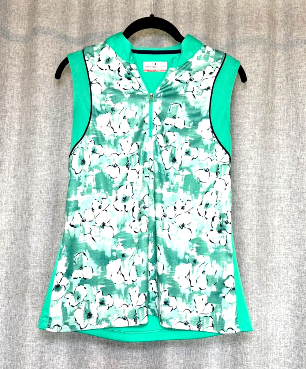 Grand Slam Performance Vest M Tank Top Tennis Golf Hike Green Floral Athleisure